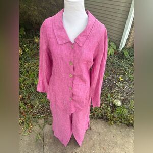 Two Star Dog Pink Linen Button Down Shirt and Cropped Pants